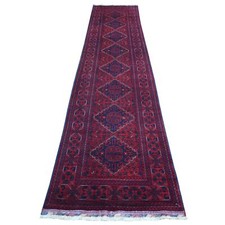 2'7" x 13' Deep Red Afghan Khamyab Soft Wool Hand Knotted Runner Rug R71372