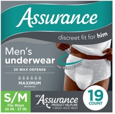 Assurance Incontinence Underwear For Men Overnight S/M ***Fast Free Discreet """