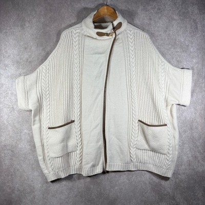 LC Lauren Conrad Cape Womens One Size Ivory Cable Knit Cape Topper Poncho NEW