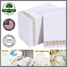Quality Gold Trimmed Paper Napkins for Parties and Dinners 200 Count