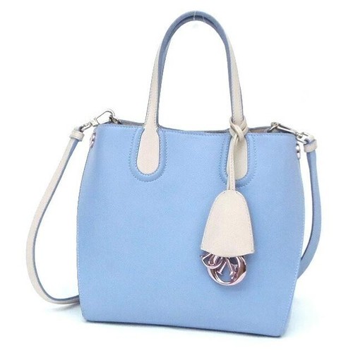 Christian Dior 2Way Logo Charm Handbag Blue Calf Leather Used From Japan