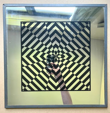 17" square 1970s Op-Pop-Art Graphic Mirror by Turner Manufacturing Company