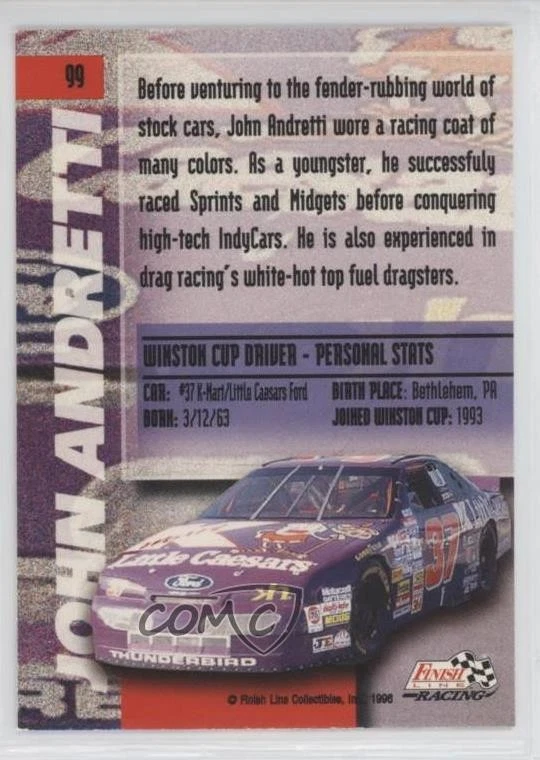 1996 Finish Line Racing Printer's Proof /500 John Andretti #99 - Image 2 of 2