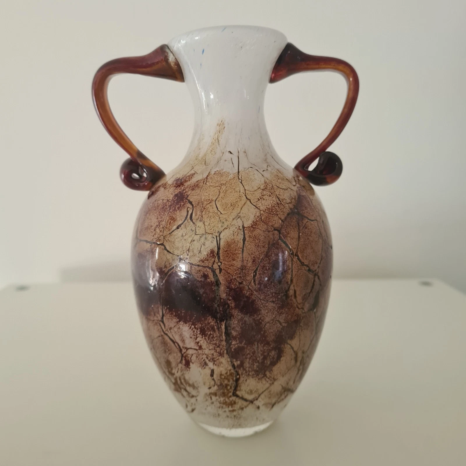 Glass Vase with A Volcanic-style Finish and Two Handles Height 17 CM