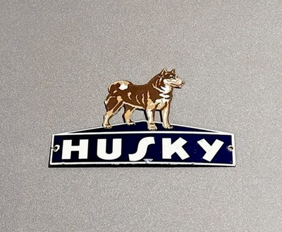 #ad VINTAGE 12” HUSKY DOG GASOLINE PORCELAIN SIGN CAR GAS TRUCK MOTORCYCLE $134.99