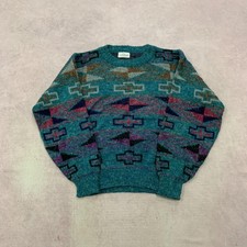 Vintage abstract knitted jumper Patterned Grandad knit sweater Men's L