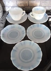 Set of 7 Saucers & Cups American Sweetheart Monax (White) Glass by MacBeth-Evans