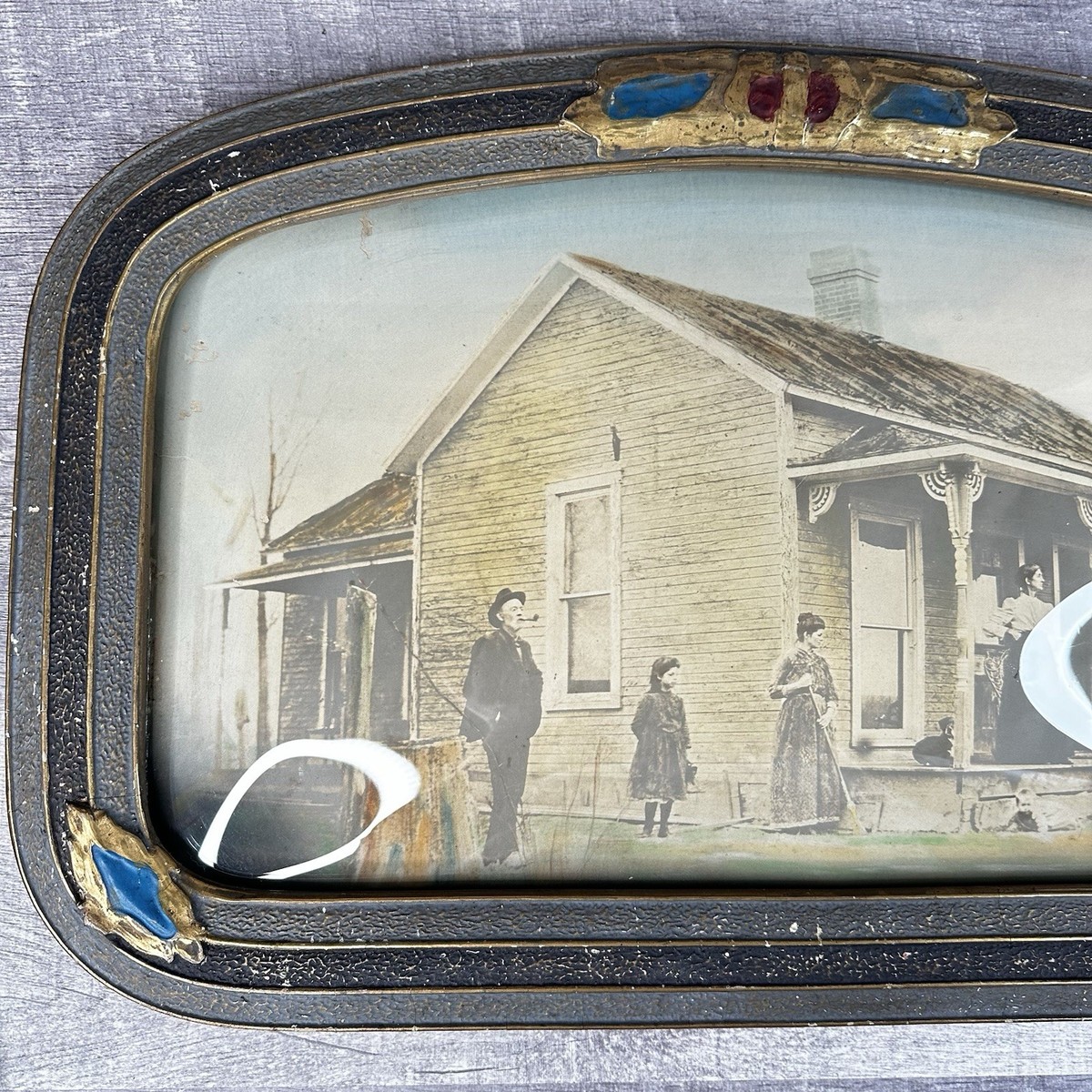Antique Chicago Portrait Co Convex Bubble Glass Panoramic Frame
