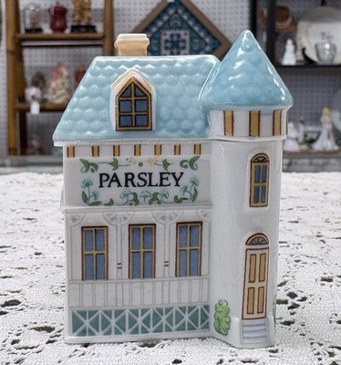 Vintage Lenox Spice Village Parsley Jar 1989 Porcelain House w/ Lid