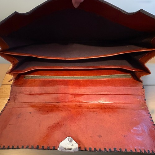 Vintage 1950's Leather Briefcase Hand Tooled Embossed Aztec Mexico Portfolio Bag - Bild 6 von 7