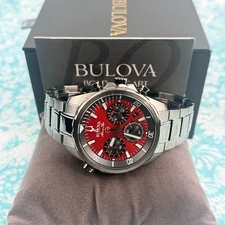 Bulova 98B350 Men's Marine Star Chronograph 43mm Red Dial Stainless Steel Watch