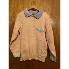 Vintage 80s Gitano Sweater Knit Pastel Metallic Sparkle Collard Pink Purple S