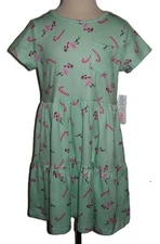 Girls Dot & Zazz Mint Green Pink Santa Flamingo Candy Cane Christmas Dress 6