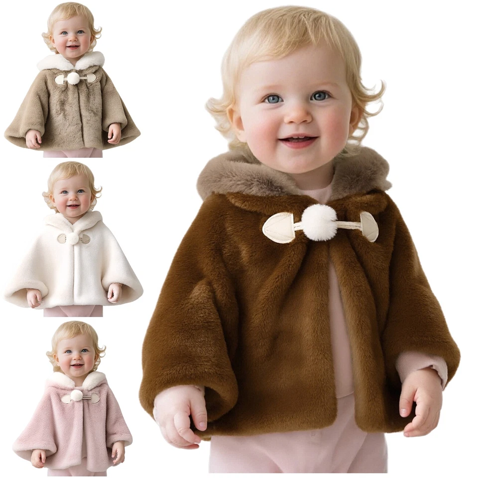 Bebé Niñas Abrigo Cálido Con Capucha Poncho Capa Vacaciones Recién Nacido Mantón Infantil Foto 3 de 3