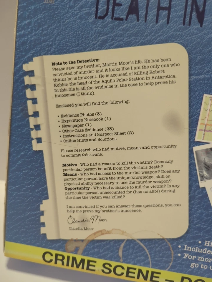 Asesinato Misterio Adulto Fiesta Juego Muerte en la Antártida Crimen Investigación Sellado Foto 3 de 4