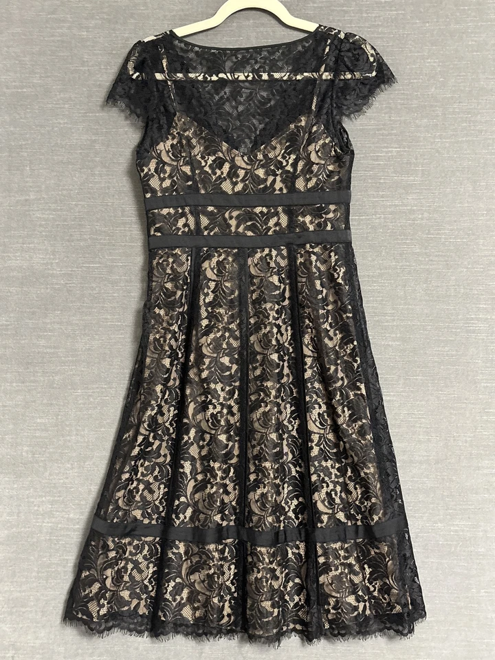 Vestido Ann Taylor Loft 6 Pequeño Negro Encaje Funda Cóctel Romántico Hada Gótico Foto 4 de 4