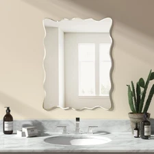 KOHROS WALL MIRROR SCALLOPED BEVELED EDGE POLISHED FRAMELESS - SILVER