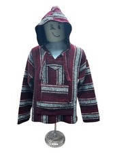 Red Grey Mexican Baja Hoodie Drug Rug Pancho Medium