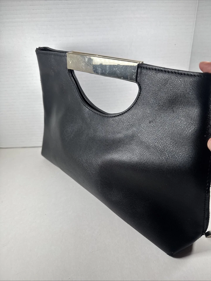 Bolso de Mano The Limited Negro con Mango Dorado Recortado y Acentos Moderno Elegante Bolsillo con Cremallera Foto 3 de 4