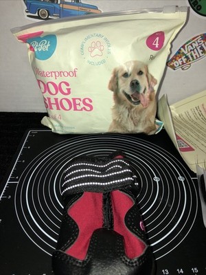 PitPet Waterproof Red/Black Dog Shoes Set 4 Adjustable Straps Relective Size 4