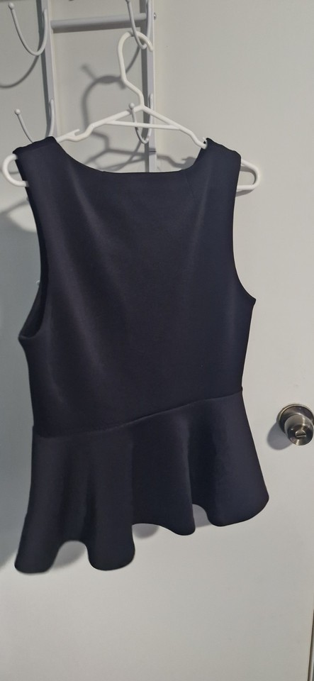 Tokito Textured Peplum Top Black Size 14 Stretch Perfect Condition 