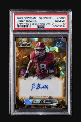 Topps 2023 Bowman U Chrome Sapphire Brock Bowers SG-BB Gold /50 Auto PSA 10