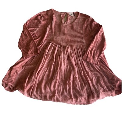 Anthropologie Akemi + Kin Pintucked BohoT unic Blouse Coral Orange Acid Wash