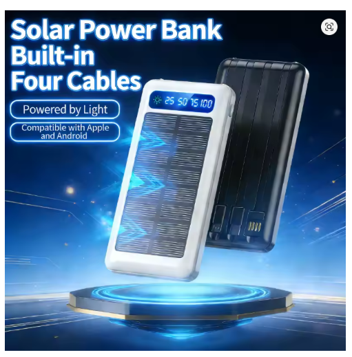 300000mAh Solar Power Bank 4-in-1 USB Type-C Fast Charging LED Light