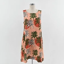 Nicole Miller Tropical Linen Dress Size M Palm Tree Sleeveless Island Vacation