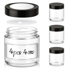4 oz Glass Jars with Lids, 4 Pack Small Clear 4oz, Clear-Black lids