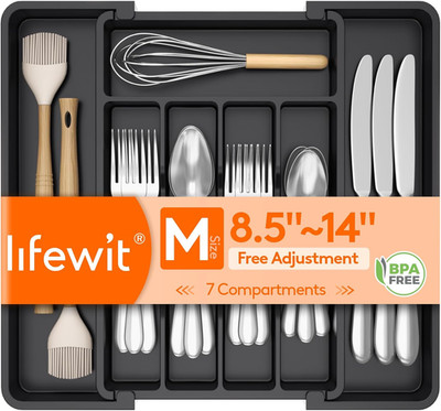 Silverware Drawer Organizer, Expandable Utensil Tray for Kitchen, BPA Free Flatw