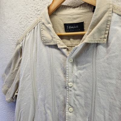 #ad J Campbell Los Angeles Silk Button Down Shirt Mens XL Beige Bowler Short Sleeve $14.88