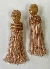 HSN BAUBLEBAR Goldtone Seed Bead Champagne 3" Tassel Earrings