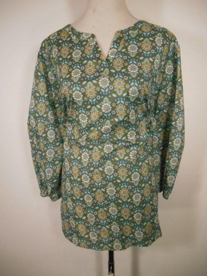 Beautiful Women's 2X Croft & Barrow Green Floral Design LS Tunic Style Blouse