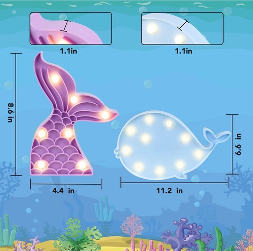 AceList Meerjungfrau Geburtstag Deko, LED Meerjungfrau Rück Nachtlicht, Wal Lampe - Bild 2 von 7