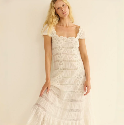 #ad 2026 New DOEN French Lace Embroidered Puff Sleeve A Line Maxi Dress Women Spring $145.99
