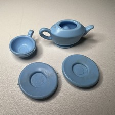 Vintage Blue 11  Doll Plastic Child Toy Tea Set