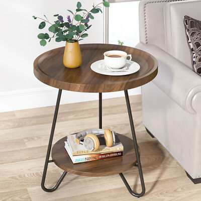 Tribesigns Wood Round End Table, 2-Tier Sofa Side Small Accent Coffee Table