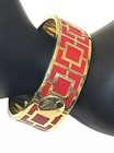 Halcyon Days Geometric “Maya” Red Enamel Bangle Gold Plated Hinged 3/4” Wide 7”