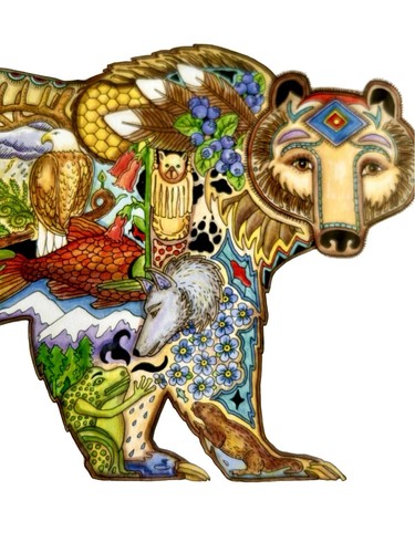 Sue Coccia Bear Print Ribbed Wood Frame Stunning Intricate Nat American Design - Picture 3 of 4