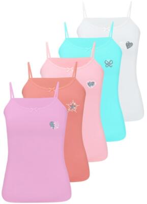 5 Mädchen Unterhemden Baumwolle Strass Tank Top Unterhemd Spagettiträger Kinder
