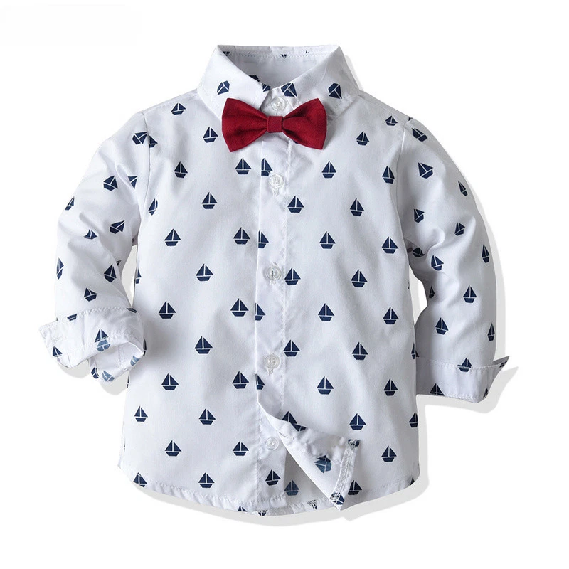Top Conjunto de ropa para niños Camisa de pajarita de algodón manga larga + Chaleco + Pantalones Foto 4 de 4