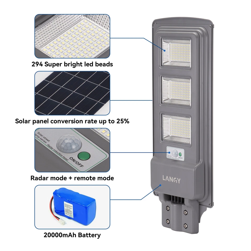 LANGY 60W 90W 120W 200W Solar LED Street Light Outdoor,Solar Parking lots light - Image 4 of 4
