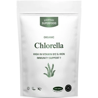 EVERYDAY SUPERFOOD Organic Chlorella Tablets Broken Cell Raw Cold Pressed Certified Vegan & Kosher