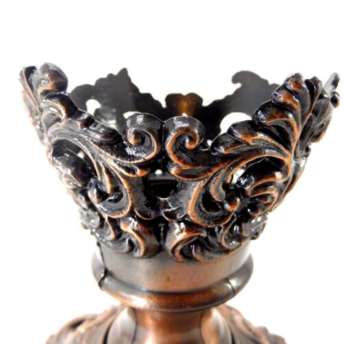 Vintage Red Glass Hurricane Candle Holder Metal Bronze Finish Mechanical Candle - Picture 6 of 11