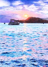 Original Art Pencil Painting Sea Yacht Landscape Seascape Ukrainian Artist