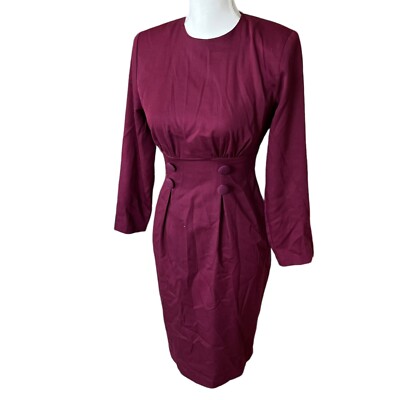 Retro 80s 90s maroon burgundy long sleeve bodycon dress buttons women 4  classic | eBay