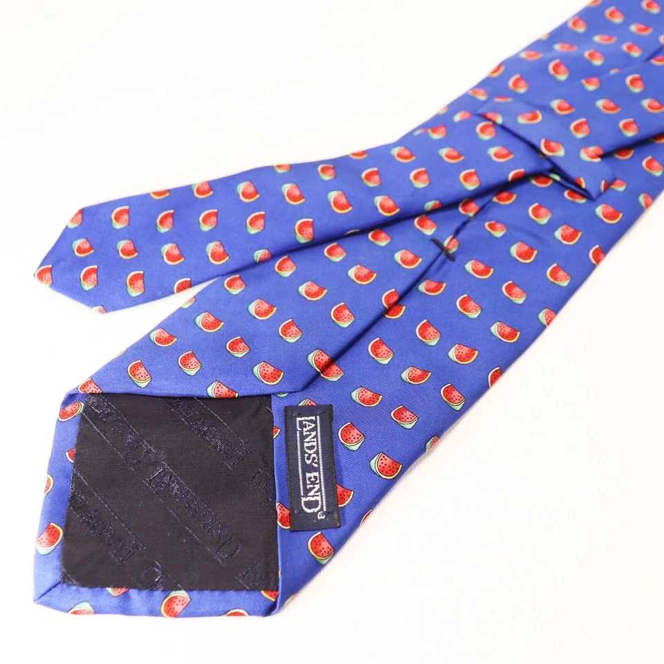 Lands End Tie Mens 60 in Silk Blue Red Watermelon Colorful Summer Wide - Image 4 of 4