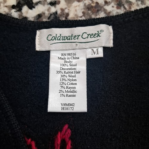 Coldwater Creek Poinsettia Christmas cardigan Sz M Sweater Embroidered Wool - Picture 7 of 8