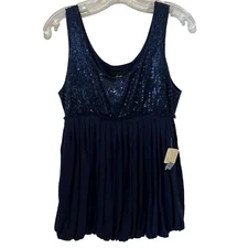 Forever Twenty One Knit Sequin Navy Top Sleeveless Size Large NWT